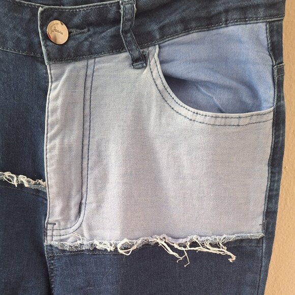 High Waist Patchwork Jeans frayed and flared Women's size 14. - Picture 2 of 5